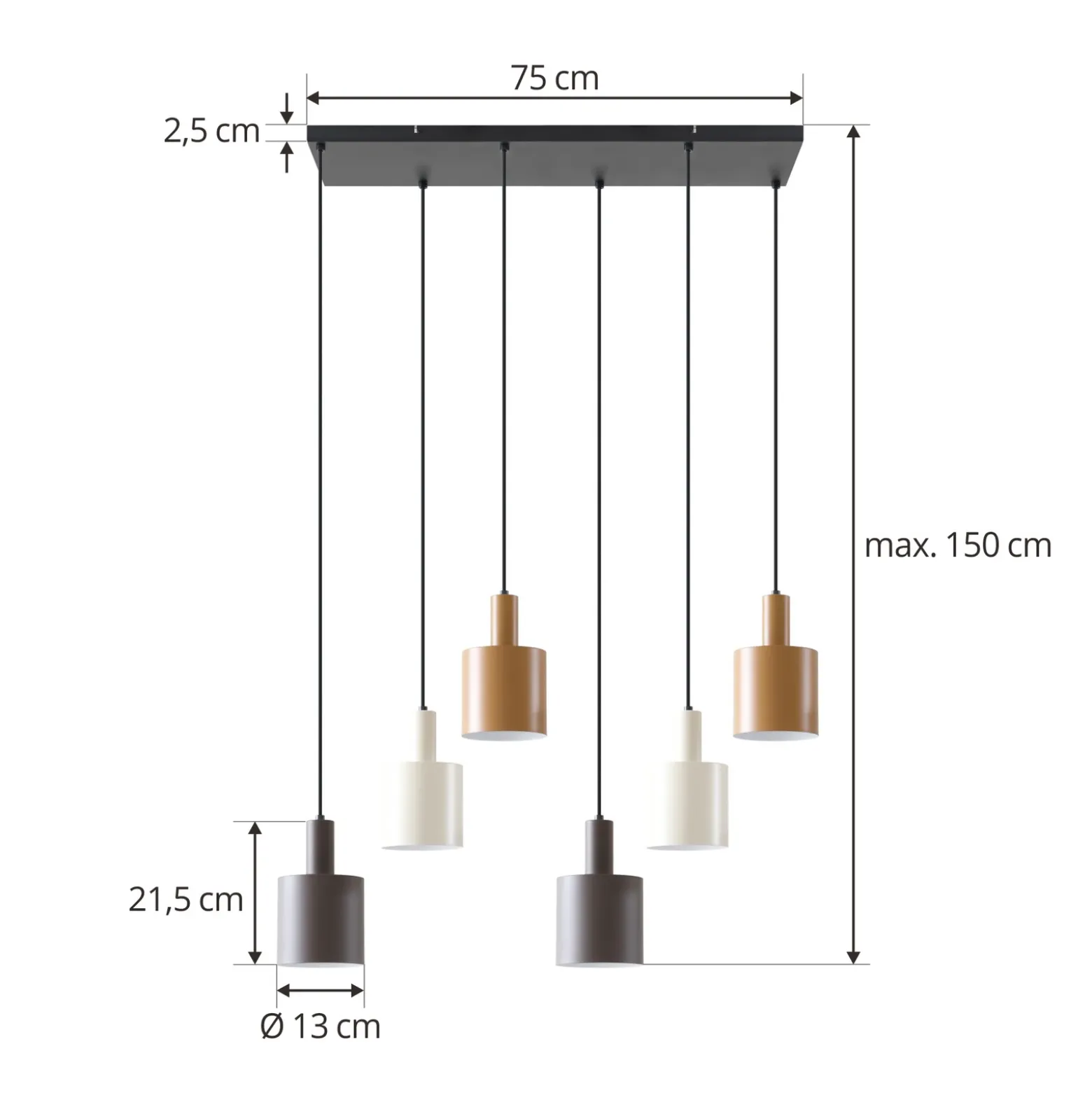 Lámpara colgante Lindby Ovelia, marrón/café/beige, 6 luces, E27