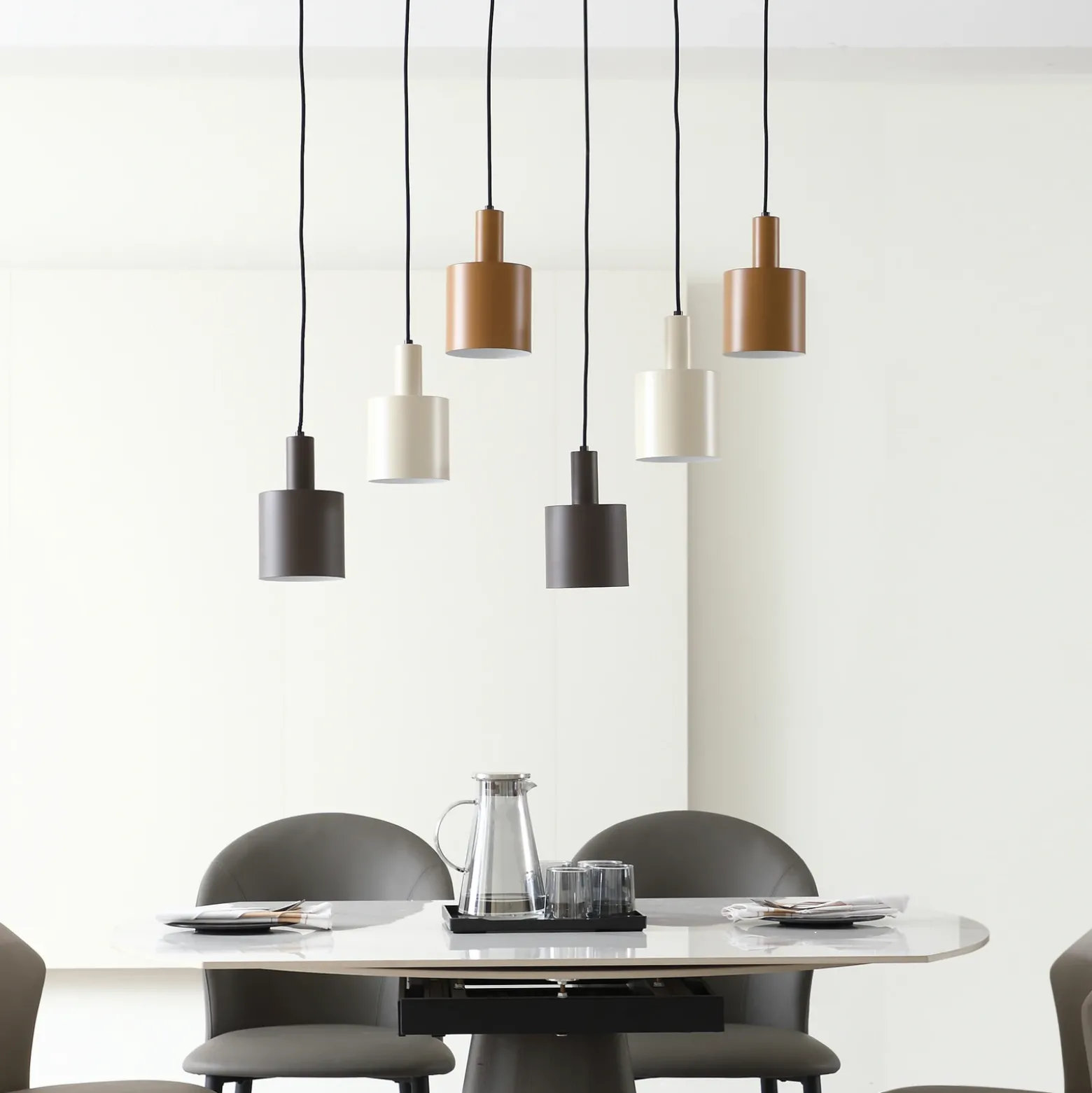 Lámpara colgante Lindby Ovelia, marrón/café/beige, 6 luces, E27