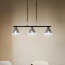 Lámpara colgante Lindby Pendgante, negra, cristal, longitud 75 cm