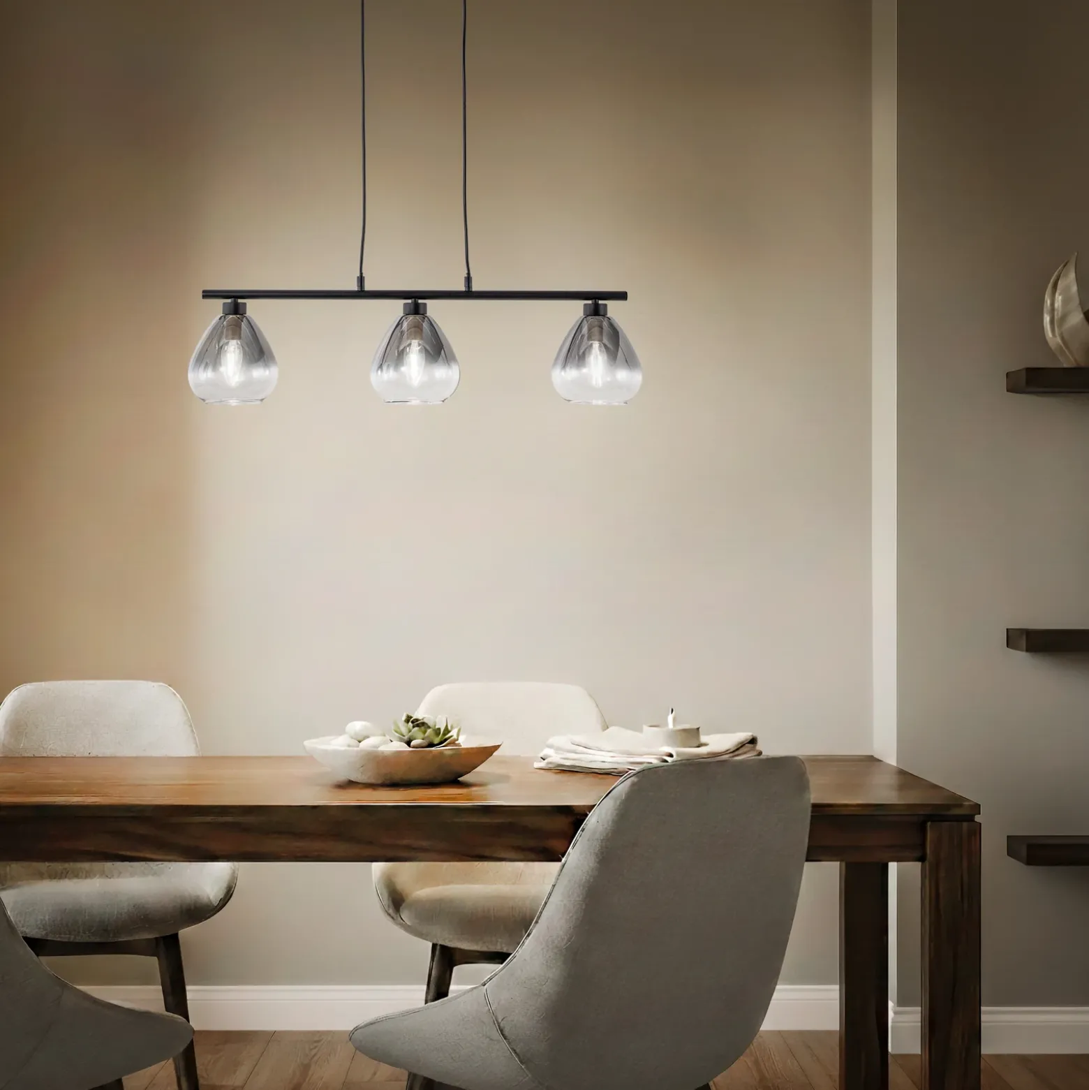 Lámpara colgante Lindby Pendgante, negra, cristal, longitud 75 cm