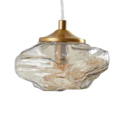 Lámpara colgante Lindby Piatra, Ø25cm, 3 luces, coñac/latón, cristal