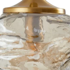Lámpara colgante Lindby Piatra, Ø25cm, 3 luces, coñac/latón, cristal