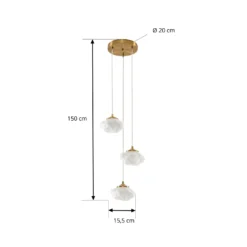 Lámpara colgante Lindby Piatra, Ø 25 cm, 3 luces, ópalo/latón, cristal