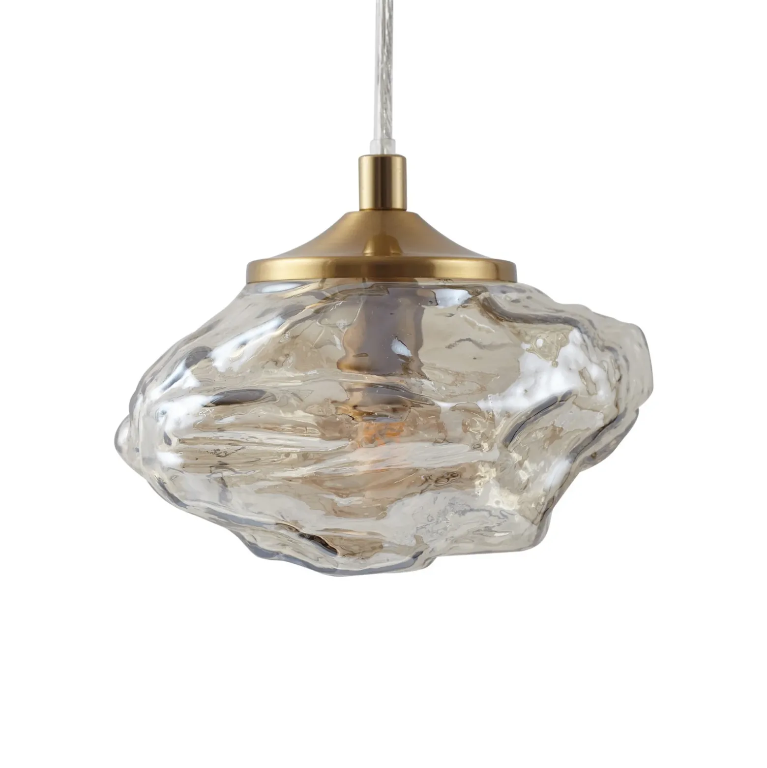 Lámpara colgante Lindby Piatra, Ø45cm, 5 luces, coñac/latón, cristal