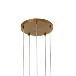 Lámpara colgante Lindby Piatra, Ø45cm, 5 luces, coñac/latón, cristal
