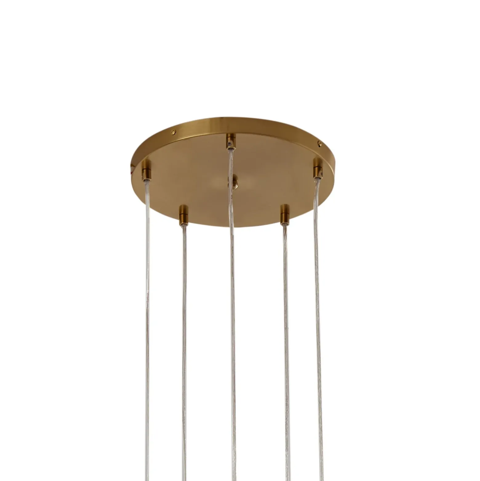 Lámpara colgante Lindby Piatra, Ø45cm, 5 luces, coñac/latón, cristal