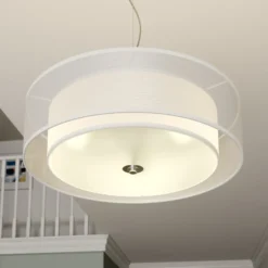 Lámpara colgante Lindby Pikka, blanca, textil, Ø 50 cm, E27