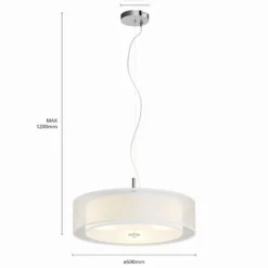 Lámpara colgante Lindby Pikka, blanca, textil, Ø 50 cm, E27
