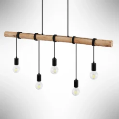 Lámpara colgante Lindby Rom, 5 luces, madera, cuerda, negro, 116 cm