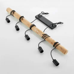 Lámpara colgante Lindby Rom, 5 luces, madera, cuerda, negro, 116 cm