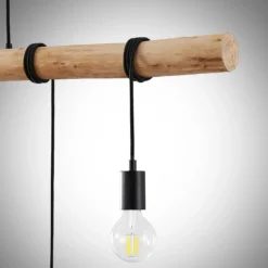 Lámpara colgante Lindby Rom, 5 luces, madera, cuerda, negro, 116 cm