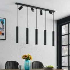 Lámpara colgante Lindby Sanad, 116 cm, 9 luces, negro, GU10