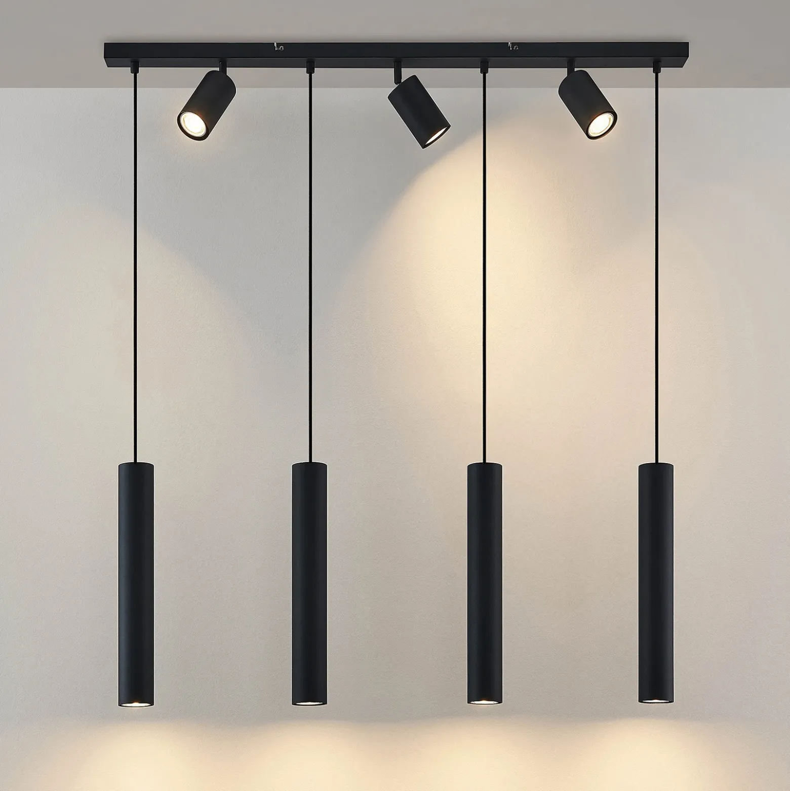 Lámpara colgante Lindby Sanad, 100 cm, 7 luces, negro, GU10