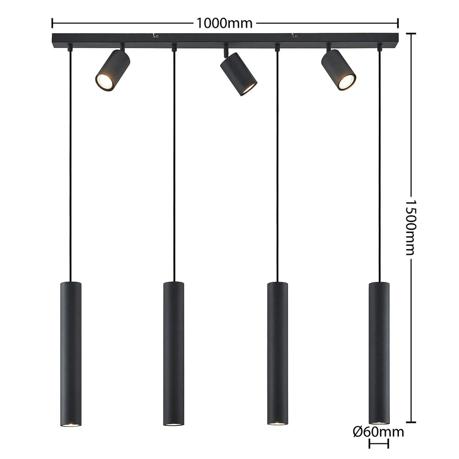 Lámpara colgante Lindby Sanad, 100 cm, 7 luces, negro, GU10