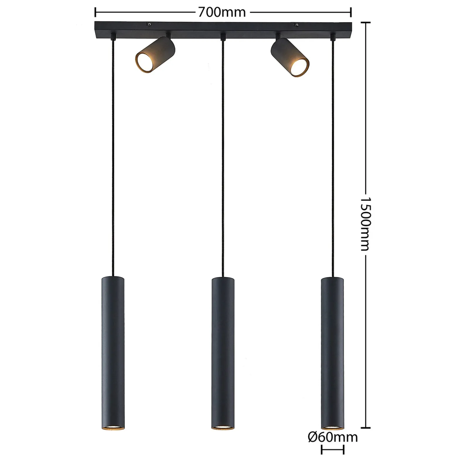 Lámpara colgante Lindby Sanad, 70 cm, 5 luces, negro, GU10