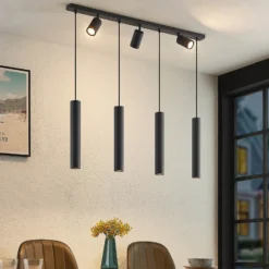 Lámpara colgante Lindby Sanad, 100 cm, 7 luces, negro, GU10