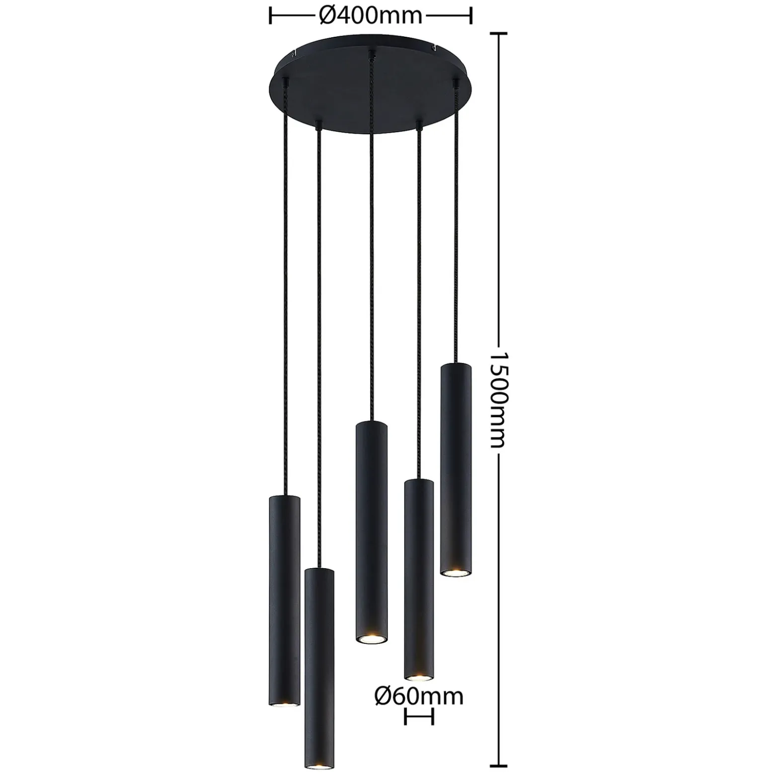 Lámpara colgante Lindby Sanad, Ø 40 cm, 5 luces, negro, GU10