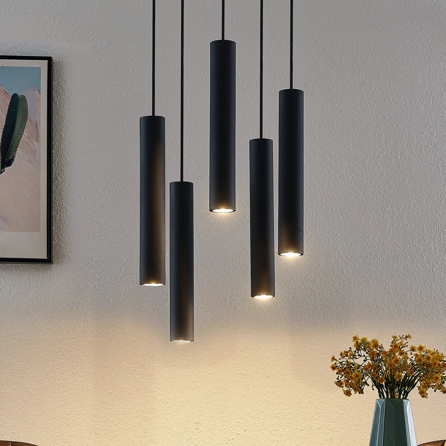 Lámpara colgante Lindby Sanad, Ø 40 cm, 5 luces, negro, GU10