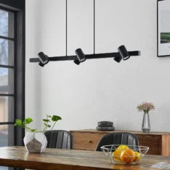 Lámpara colgante Lindby Savoli, 116 cm, negra, 6 luces, acero