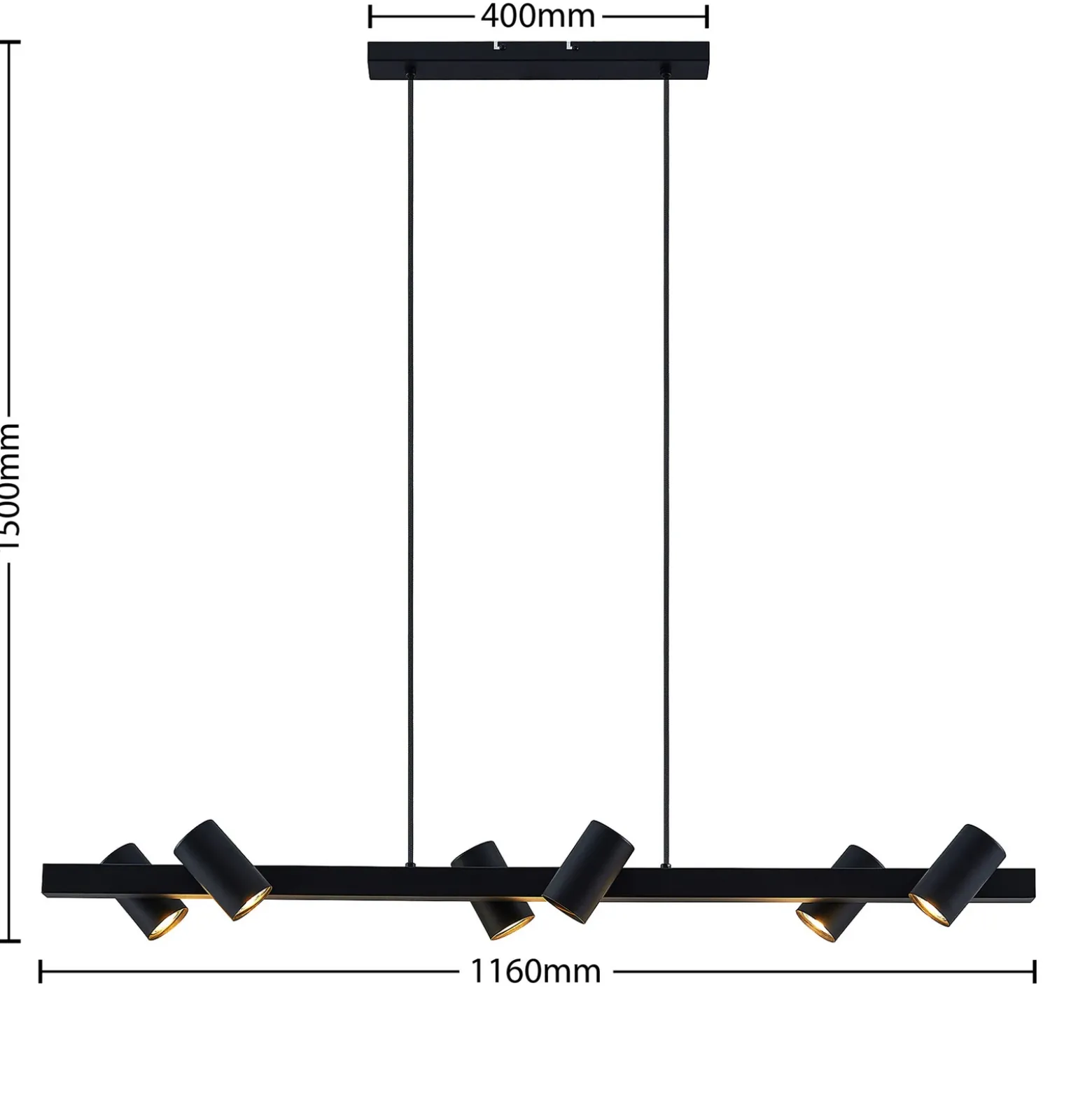 Lámpara colgante Lindby Savoli, 116 cm, negra, 6 luces, acero
