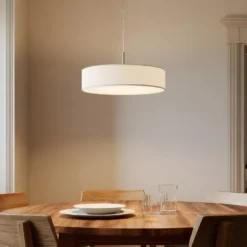 Lámpara colgante Lindby Sebatin, Ø 50 cm, blanca, tela, E27