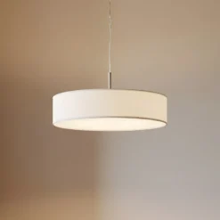 Lámpara colgante Lindby Sebatin, Ø 50 cm, blanca, tela, E27