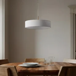 Lámpara colgante Lindby Sebatin, Ø 50 cm, blanca, tela, E27