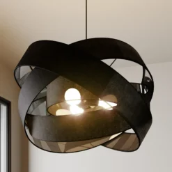 Lámpara colgante Lindby Simaria, negra, de tela, Ø 60 cm, E27