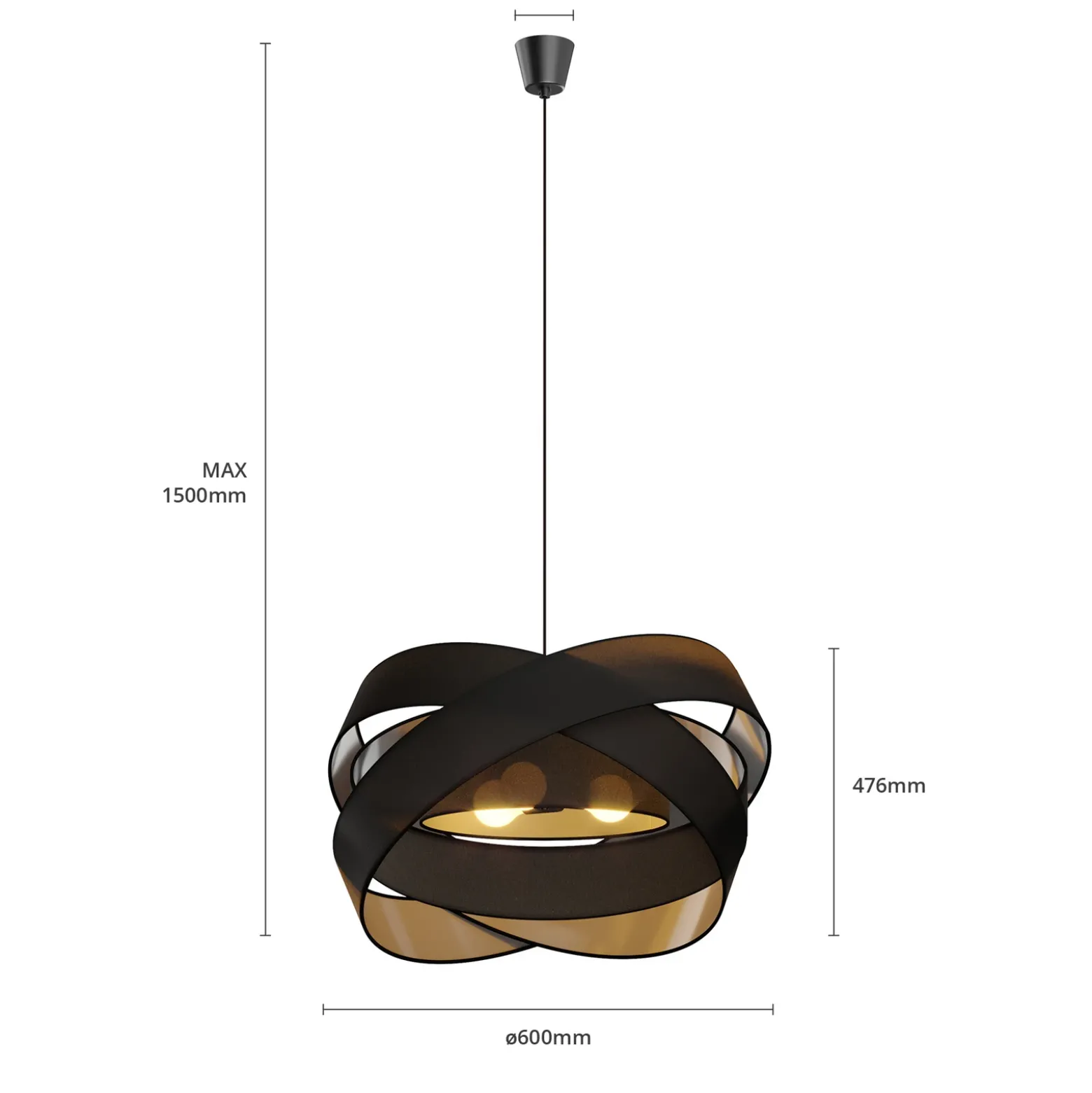 Lámpara colgante Lindby Simaria, negra, de tela, Ø 60 cm, E27