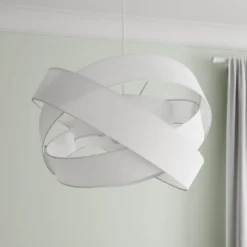 Lámpara colgante Lindby Simaria, blanca, de tela, Ø 60 cm, E27