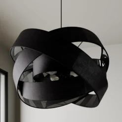 Lámpara colgante Lindby Simaria, negra, de tela, Ø 60 cm, E27