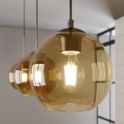 Lámpara colgante Lindby Sofian, ámbar, cristal, 100 cm, 3 luces.