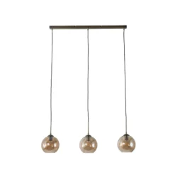 Lámpara colgante Lindby Sofian, ámbar, cristal, 100 cm, 3 luces.