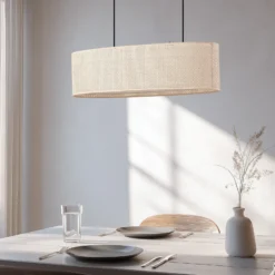 Lámpara colgante Lindby Soula, 78 cm, beige, plástico, E27
