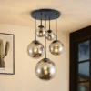 Lámpara colgante Lindby Teeja, ahumada, 5 luces, Ø50cm, cristal, E27