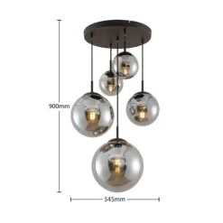 Lámpara colgante Lindby Teeja, ahumada, 5 luces, Ø50cm, cristal, E27