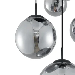 Lámpara colgante Lindby Teeja, ahumada, 5 luces, Ø50cm, cristal, E27