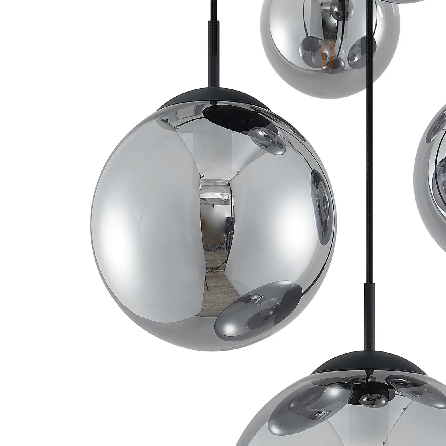Lámpara colgante Lindby Teeja, ahumada, 5 luces, Ø50cm, cristal, E27
