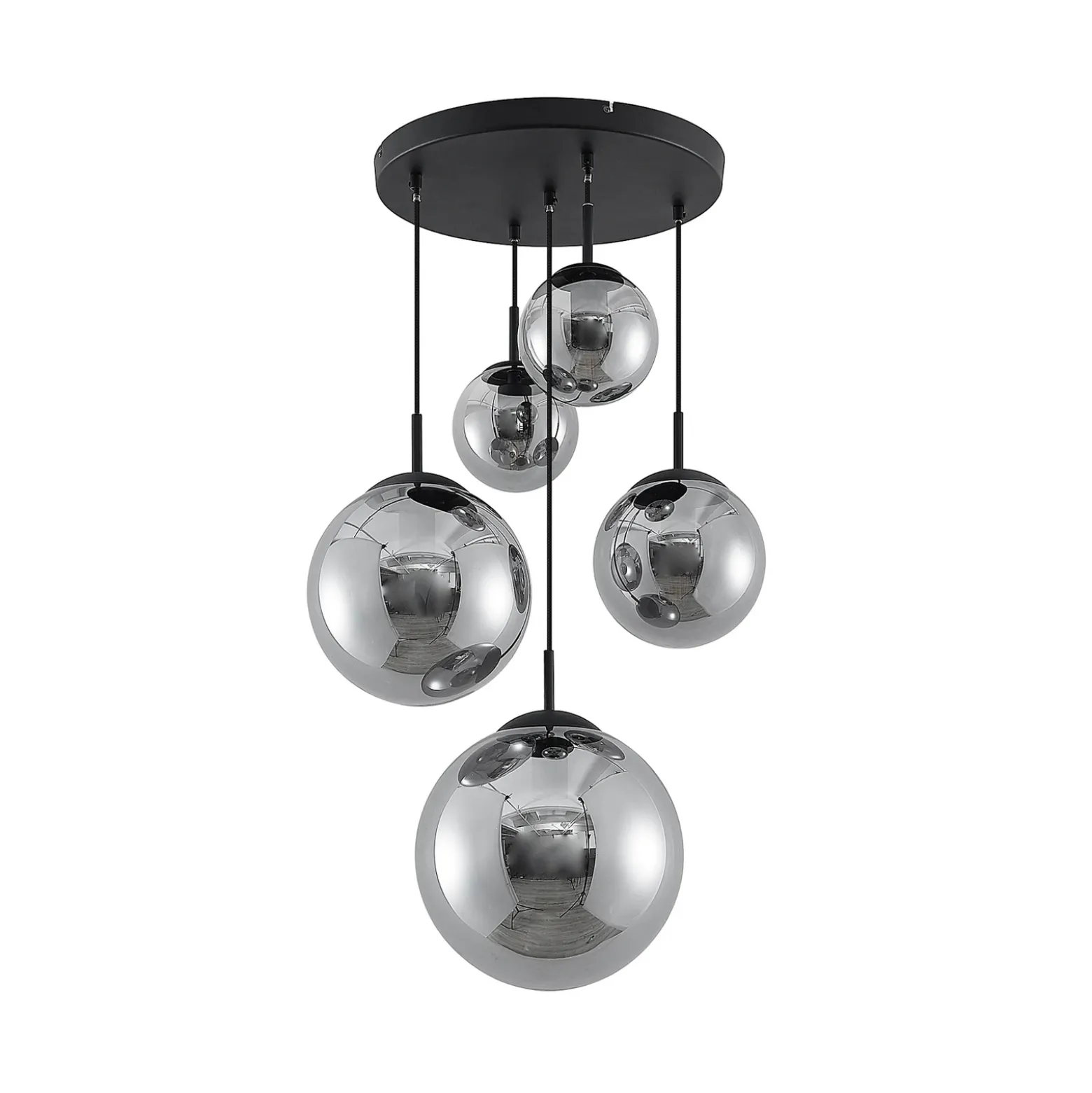 Lámpara colgante Lindby Teeja, ahumada, 5 luces, Ø50cm, cristal, E27