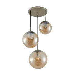 Lámpara colgante Lindby Teeja, ámbar, 3 luces, Ø52cm, cristal, E27