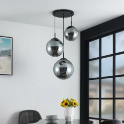 Lámpara colgante Lindby Teeja, ahumada, 3 luces, Ø52cm, cristal, E27