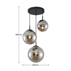 Lámpara colgante Lindby Teeja, ahumada, 3 luces, Ø52cm, cristal, E27