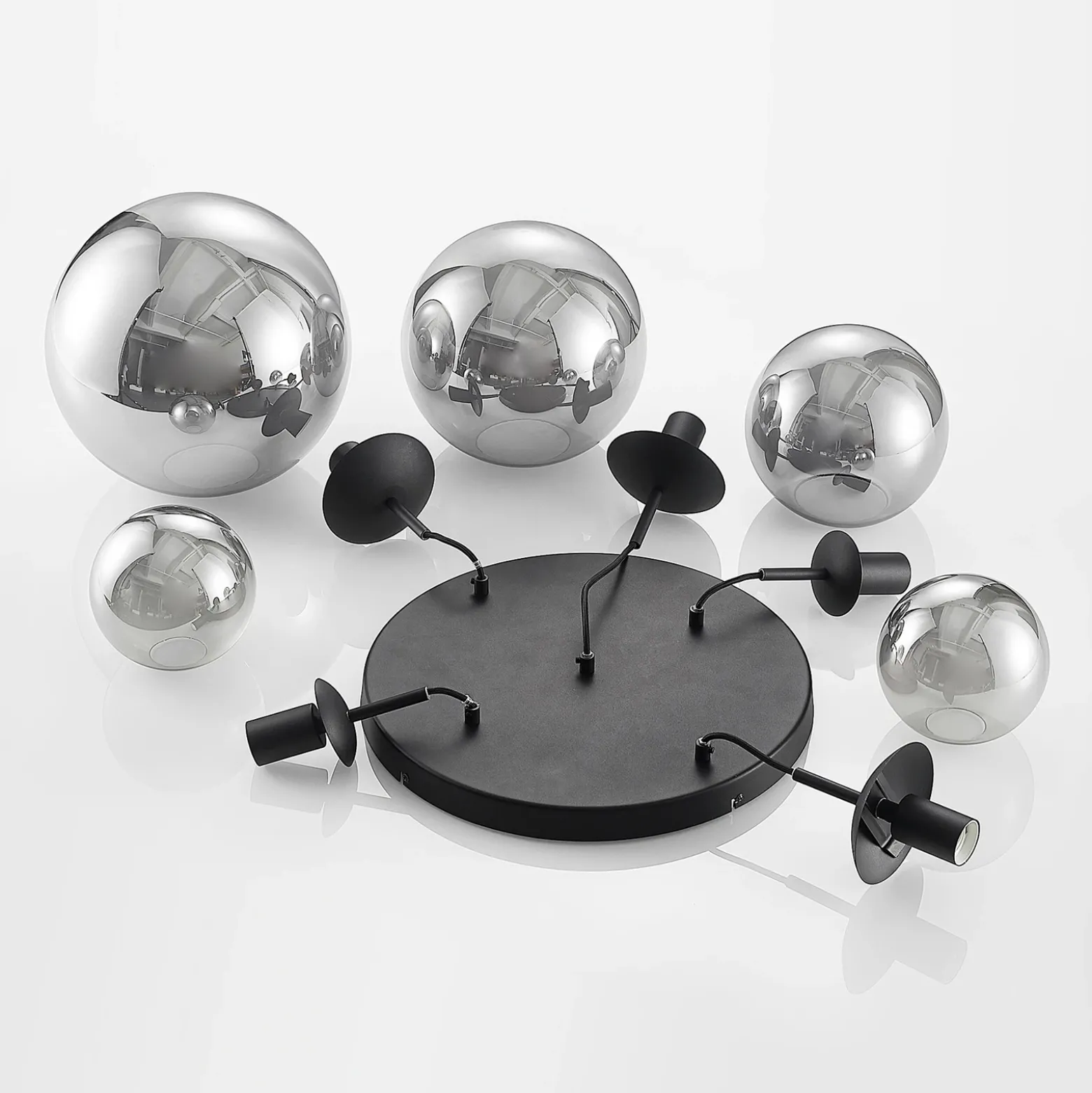 Lámpara colgante Lindby Teeja, ahumada, 5 luces, Ø50cm, cristal, E27