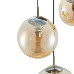 Lámpara colgante Lindby Teeja, ámbar, 3 luces, Ø52cm, cristal, E27