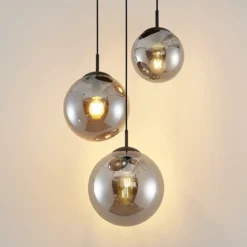 Lámpara colgante Lindby Teeja, ahumada, 3 luces, Ø52cm, cristal, E27
