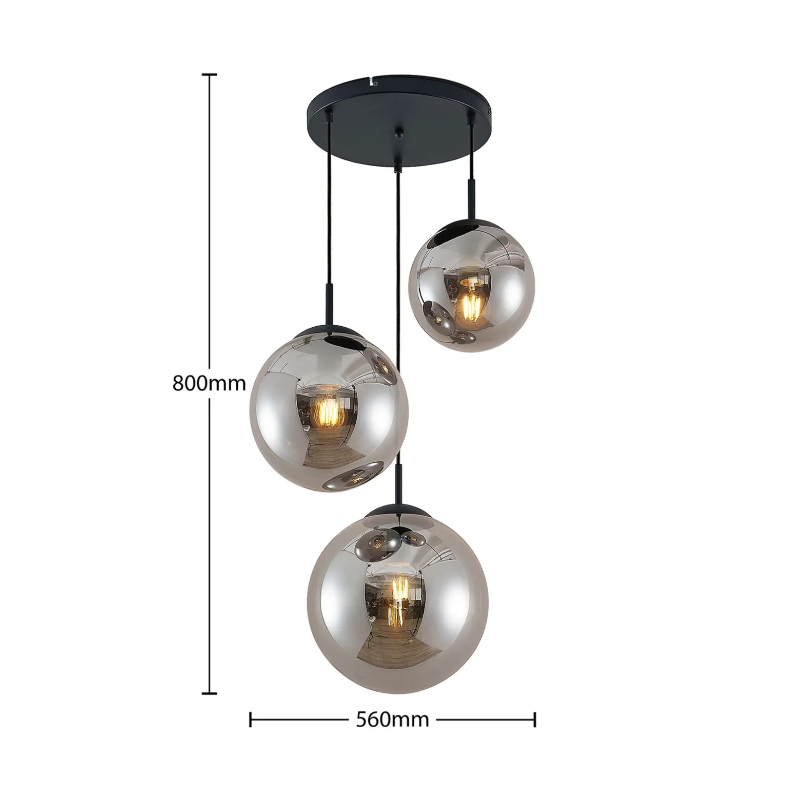 Lámpara colgante Lindby Teeja, ahumada, 3 luces, Ø52cm, cristal, E27