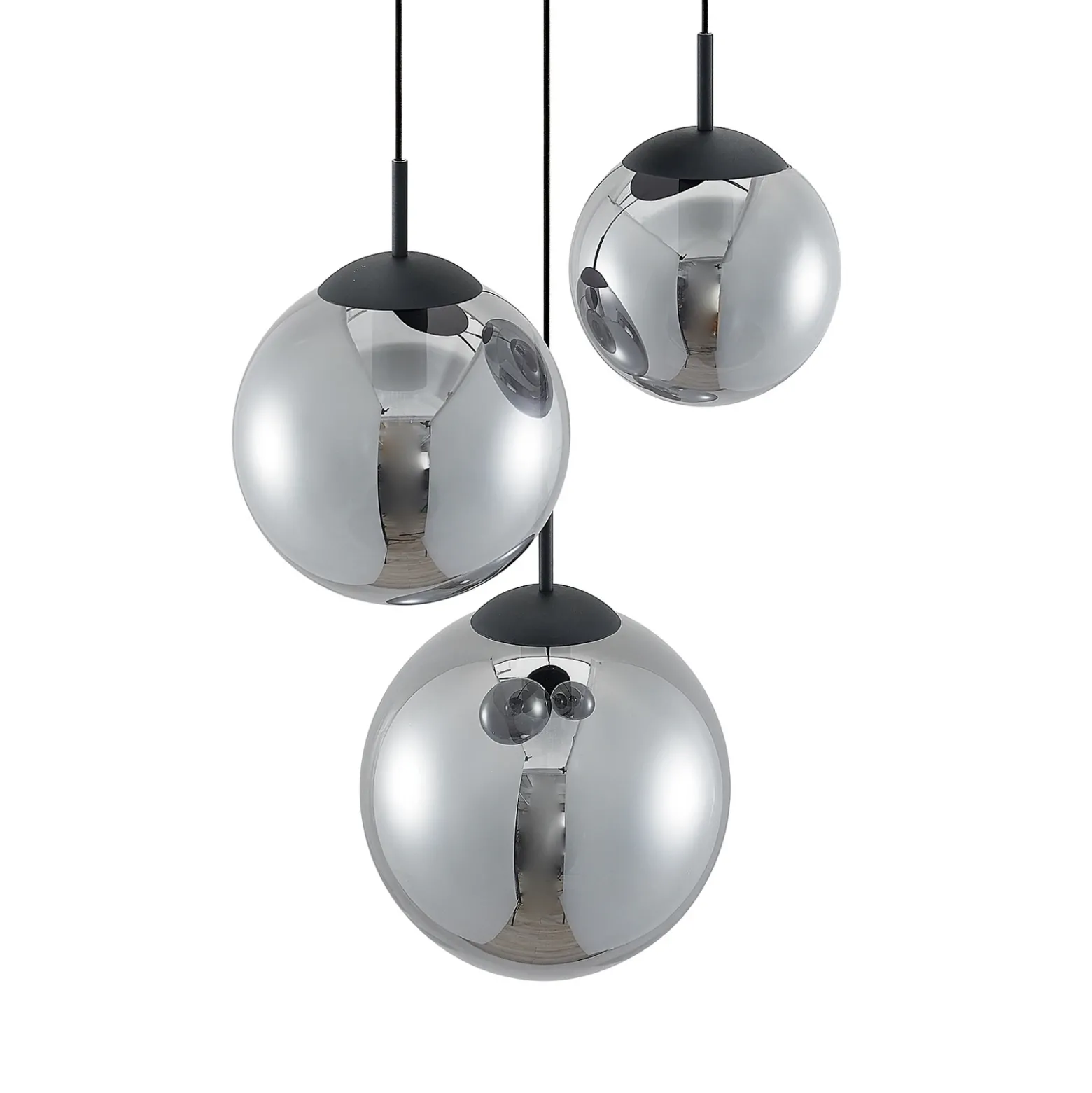 Lámpara colgante Lindby Teeja, ahumada, 3 luces, Ø52cm, cristal, E27