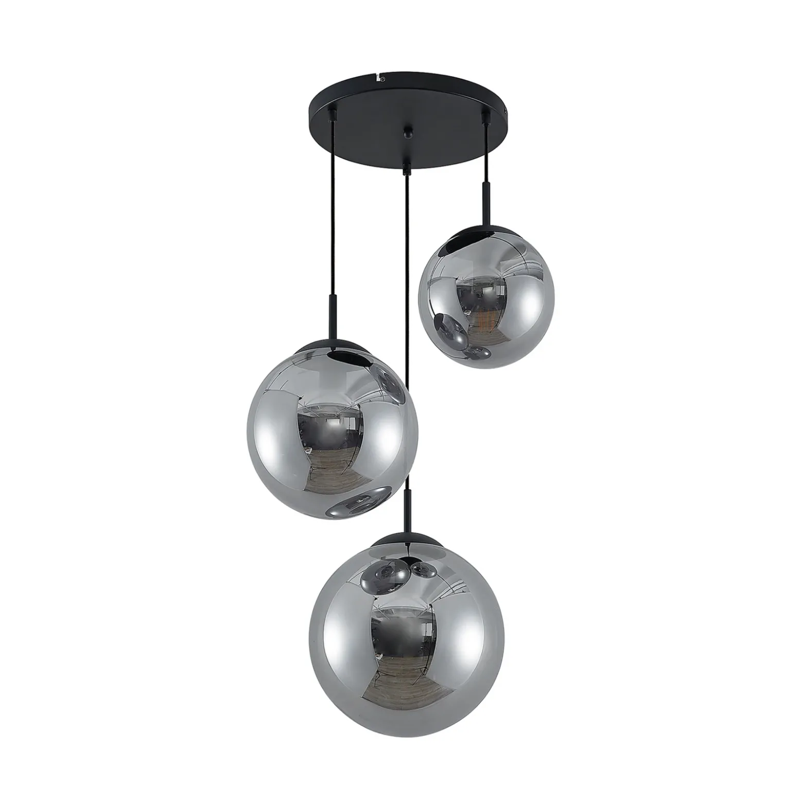 Lámpara colgante Lindby Teeja, ahumada, 3 luces, Ø52cm, cristal, E27