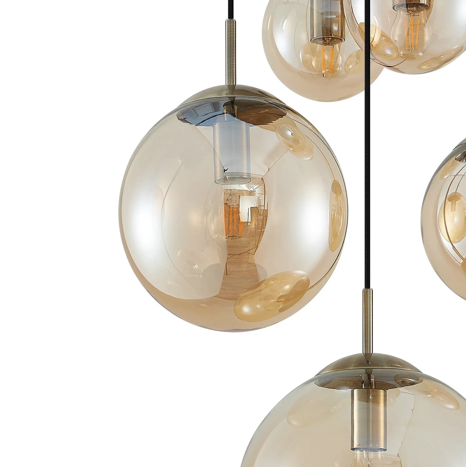 Lámpara colgante Lindby Teeja, ámbar, 5 luces, Ø50cm, cristal, E27