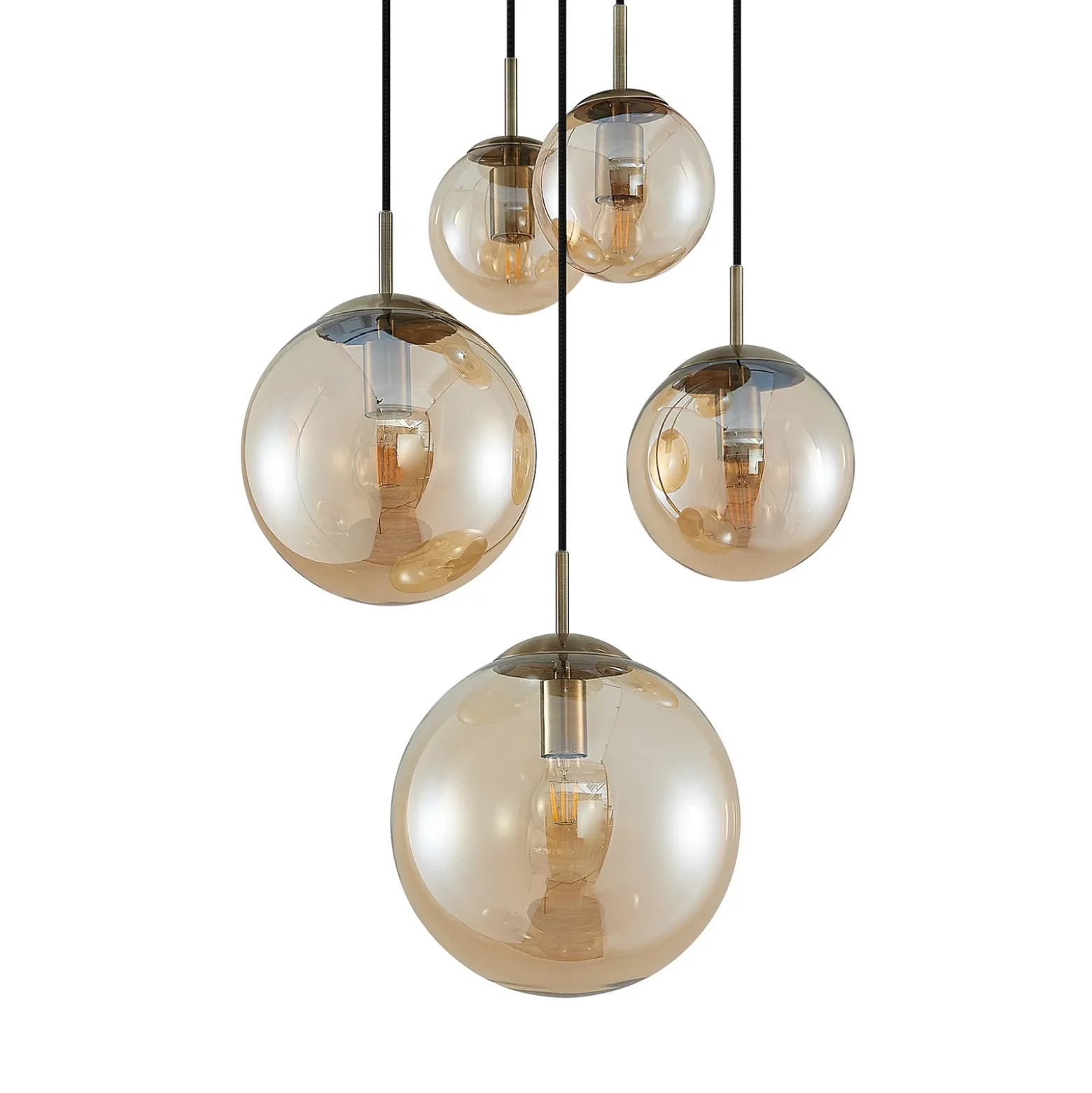 Lámpara colgante Lindby Teeja, ámbar, 5 luces, Ø50cm, cristal, E27